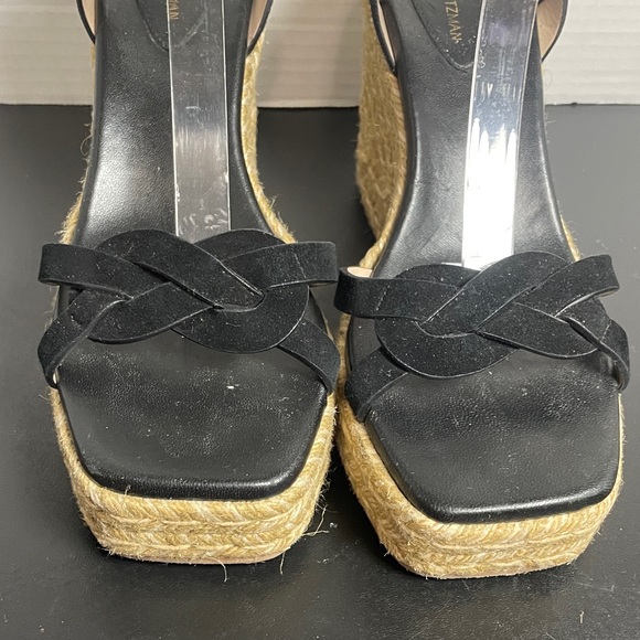 Stuart Weitzman Women’s Wedge Sandals 7.5B Black Suede Espadrille Wedge Summer - Picture 5 of 14
